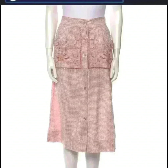 A line gingham skirt with cute lace detailing size 6 from anthropology - Picture 1 of 4